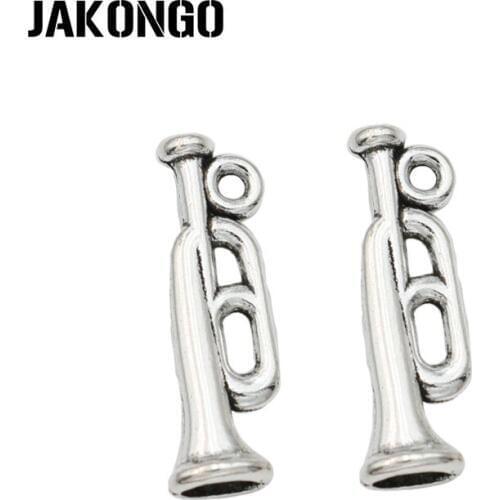 JAKONGO Antique Silver Plated Trumpet Music Charm Pendant for Making Earrings Jewelry Accessories Craft DIY 22x7mm 20Pcs/lot