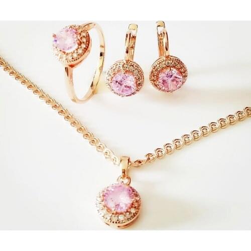 Luxurious Wedding Jewelry Sets Trendy Pink Cubic Zircon Women Jewelry Necklace/ Earring Engagement Jewelry Sets for Bridal