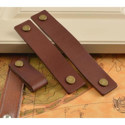 Cabinet Handles Leather Dresser Drawer Knobs Pulls Door Handle Brown Bronze /Gold /Silver Kitchen Pulls Knob