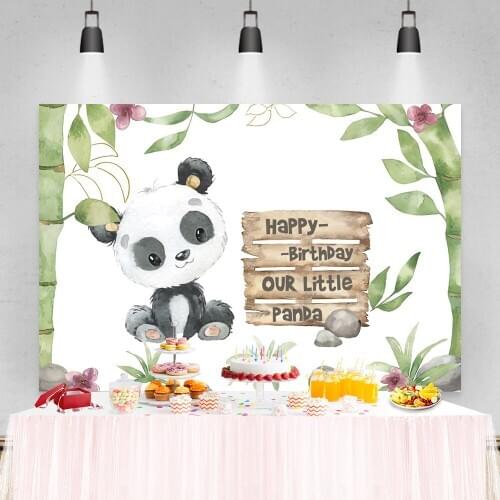 Laeacco Birthday Backdrops Bamboos Flowers Stone Panda Custom Photography Backgrounds Baby Shower Photophone Newborn Photocall