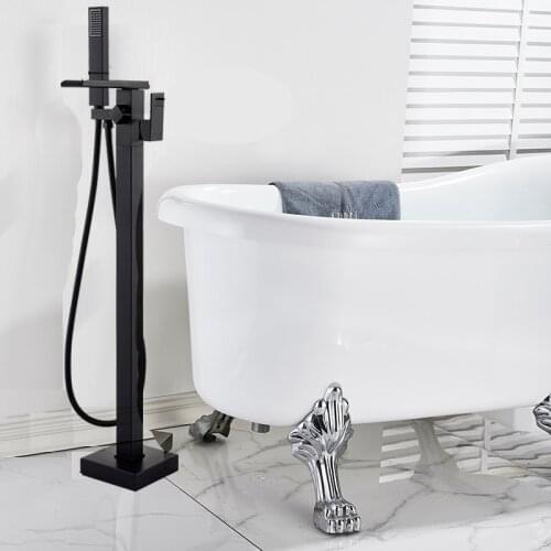 Matte Black/Chrome Bathtub Faucet Waterfall Tub Filler Floor Standing Bathroom Tub Faucets with 2 Function Hand Shower Tap set
