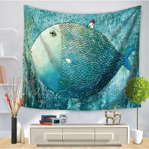 Cartoon Big Head Fish Bear Penguin Tapestry Wall Hanging Tapestries Paintings Children Room Party Background Cloth