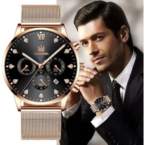 SHAARMS 2021 Minimalist Mens Fashion Ultra Thin Watches Simple Men Business Stainless Steel Mesh Belt Quartz Watch