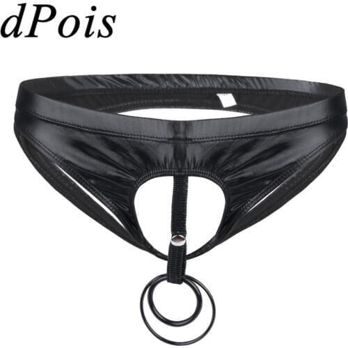 Male Sexy Bikini Briefs Underwear Lingerie Underpants Men Open Butt Open Penis Hole O-Rings Sissy Panties Homme Gay Sexy Briefs