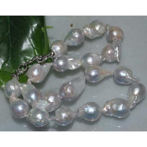 Natural Rare gray 14*22mm Baroque nucleated perl Necklace