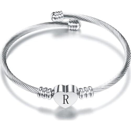 LETAPI 2021 New Fashion Female Stainless Steel Heart Charm Bracelets Bangles With Initial Alphabet Letter Women Jewelry Gifts