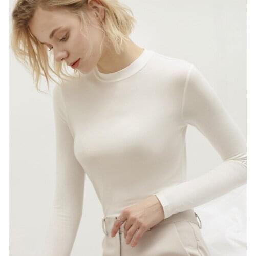 2021 New Modal Solid Color Long-sleeved Bottoming Shirt Spring And Autumn Womens Long-sleeved T-shirt