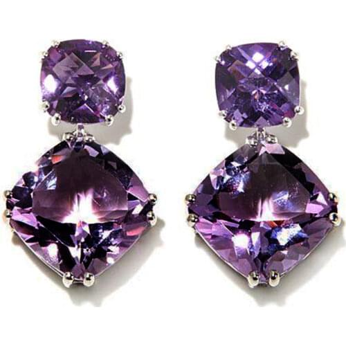 2021 New Luxury Purple Color Princess 925 Sterling Silver Earings for Women Anniversary Gift Jewelry Wholesale E6413