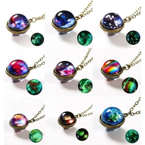 New Galaxy Nebula Cosmic Luminous Necklace Man Women Hot Sale Luminous Double sided Vintage Pendant Necklace Fashion Jewelry