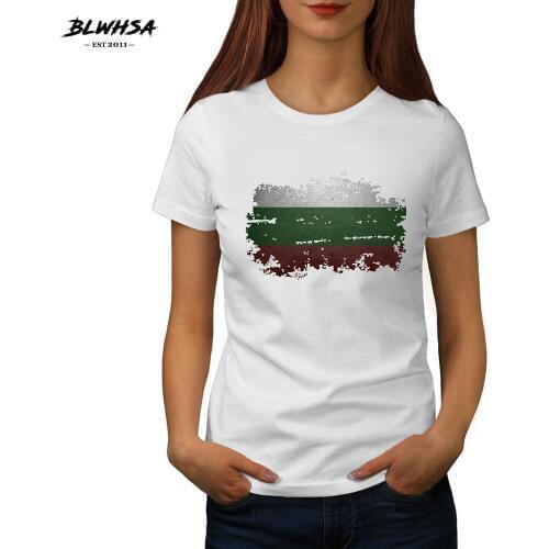 BLWHSA New Arrivals Women Fashion T shirt Short Sleeve Bulgaria National Flag Printed T-shirt Casual Tee Shirts Cotton Tops