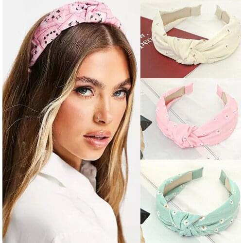 New Fashion Cute Little Daisy Knot Hairband for Women Girls Headband Sweet Mesh Cross Knotted Headdress Hair Accessories