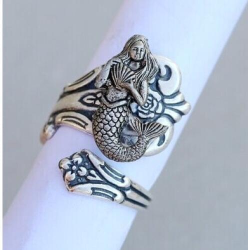 Wholesale Unique Trendy Retro Mermaid Ring Antique Silver/Bronze Color Plated Men Ring Women Fashion Jewelry