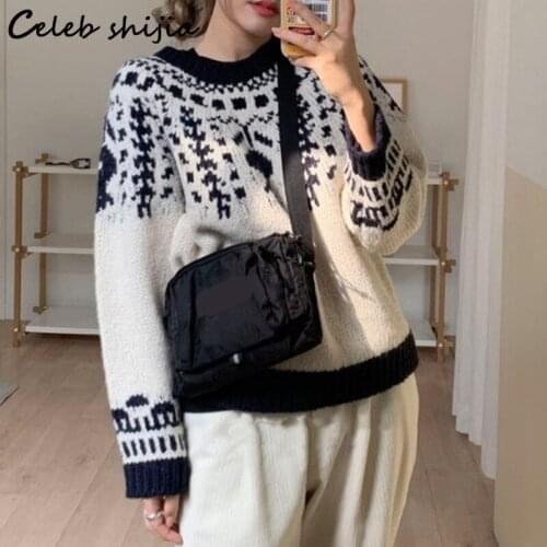 SHIJIA Christmas Tree Sweater Woman O Neck Autumn Winter 2021 Long Sleeve Knitted Jumper Female Japanese Style Crop Sweater