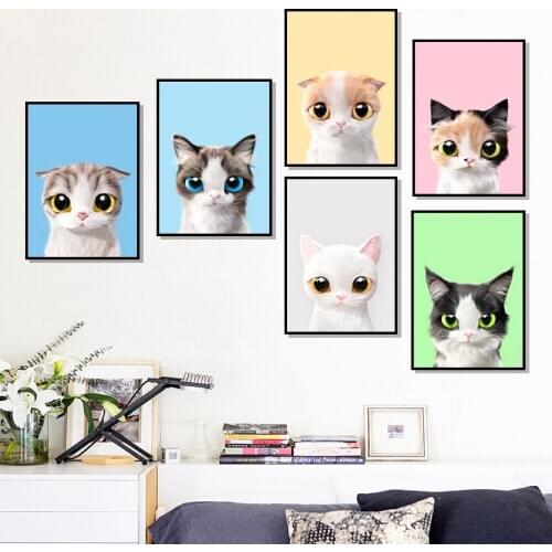 Printed Pictures Home Wall Art Modular Nordic Cute Animal Kitten Cat Poster Paintings On Canvas Modern Kids Bedroom Decorative