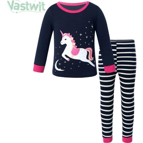 Baby Kids Pajamas Sets Cotton Girls Sleepwear Suit Autumn Girls Pajamas Long Sleeve Pijamas Tops+Stripes Pants 2pcs Nightwear