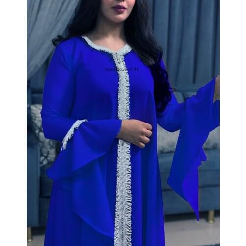 XXL Kaftan Dress For Women Dubai Turkey Golden Ribbon Embroidery Loose Muslim Arabic Islamic Clothing White Blue
