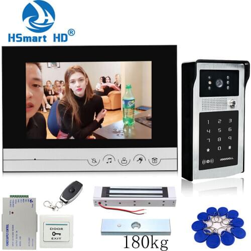 Wired 7 inch Video Door Phone Video Intercom Doorbell System 1 Monitor 1 Password RFID Camera system + Electric Magnetic Lock
