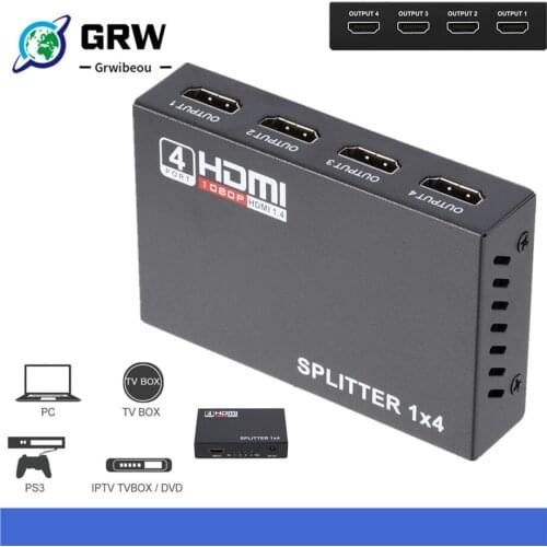 Hot Original 5.1Gbps HDMI-compatible Splitter 1X4 4 Port Hub Repeater Amplifier 1.4 3D 1080p 1 in 4 out With EU/US Power Supply