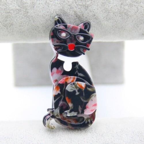 Handmade Acrylic Flower Cat Brooch Pins Resin Cat Brooches For Women Animal Broche Shirt Collar Accessories Fashion Jewelry Gift
