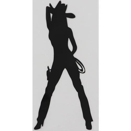 6.8CMX15.2CM Hot Sexy Girl Texas Cowboy Rider Decal Vinyl Car Sticker Black/Silver