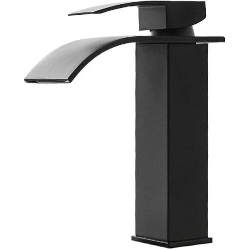 Bathroom basin faucet solid brass black waterfall sink mixer tap hot & cold single handle deck mounted lavatory water crane tap