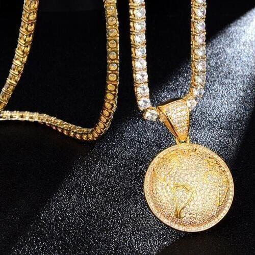 US7 Earth Surface Shape Pendant Necklace For Women Men Charm Chain Cubic Zircon Gold Silver Color Hip Hop Jewelry Dropshipping