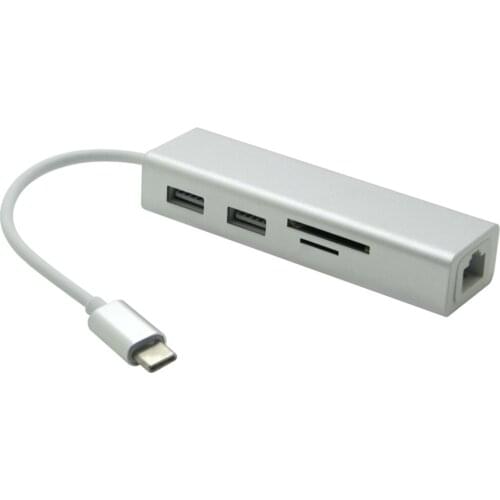 5 in 1 USB 3.1 Type C to 2 USB 3.0 Ports Hub SD/TF Card Reader RJ45 10/100/1000 Gigabit Ethernet Network Adapter Cable