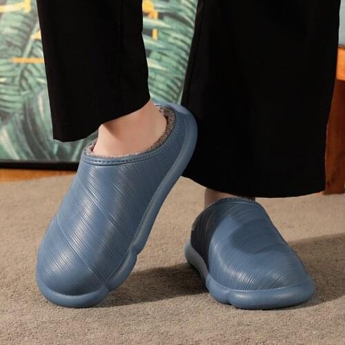 Waterproof Non-Slip Home Slippers Winter Warm Women Indoor Couples Shoes Cotton House Slides Non-slip Ladies Soft Slippers