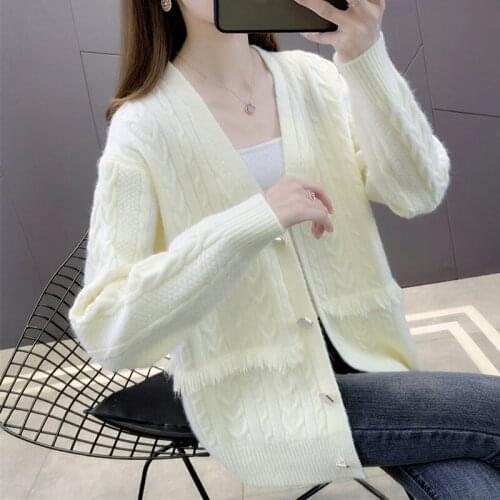 Knitted Womens Cardigan Thin Coat For Autumn 2021 Fashion Long Sleeve Korean Fringe Loose Casual Sweater Jacket Top Spring M577