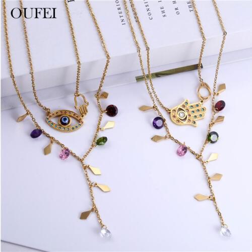 OUFEI Stainless Steel Jewelry Sets Evil Eyes Necklace Earrings Set Fashion Jewelry Woman Accessories Free Shipping
