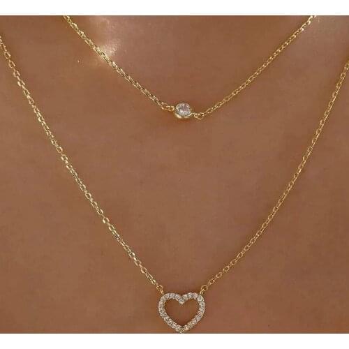 YWZIXLN 2021 Trend Elegant Jewelry Crystal Heart Pendant Necklace Golden Color Unquie Women Fashion Necklace Wholesale N0202