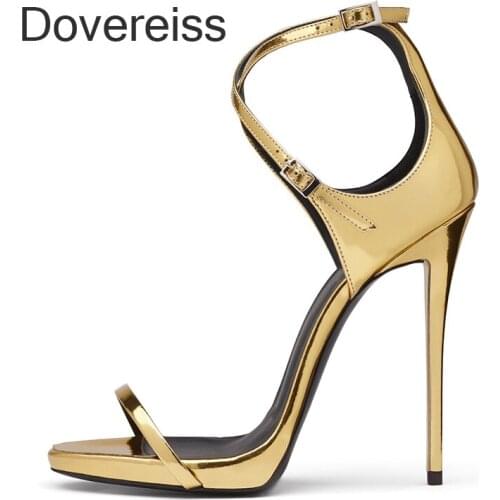 Dovereiss Fashion Womens Shoes Summer Sandals Pointed Toe Stilettos Heels Sexy Narrow band New Pure Color Gold Consice 45 46