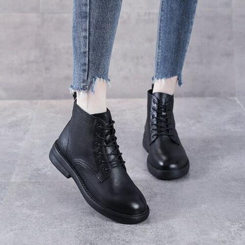 Leather Martin Boots Women Spring and Autumn Single Boots Wild British Style Short Boots First Layer Cowhide Boots Cotton Boots
