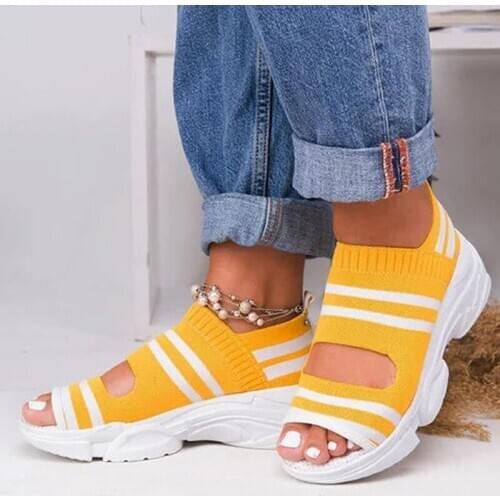 Platform Woman Sandals 2020 Slip On Flat Shoes Women Sneakers Flats Walking Ladies Sandals Wedge Heels Knitting Sock Sneakers