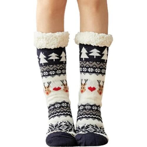 Autumn Winter Women Slippers Home Christmas Elk Cartoon Plush Velvet Non-slip Carpet Socks Female Fluffy Thick Warm Floor Socks