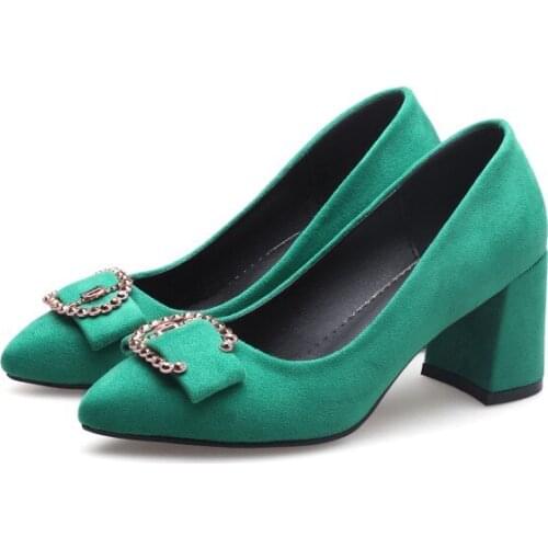 Big Size 9 10 11 ladies high heels women shoes woman pumps Pointed square button single shoe