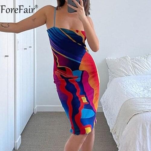 Forefair 2021 Vintage Tie Dye Mesh Sexy Dress Women Backless Bodycon Off Shoulder Print Spaghetti Strap Summer Y2K Mini Dresses