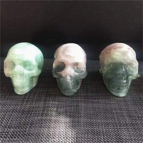 1pcs Natural Colored Fluorite Handmade Skull Jade Skull Gemstone Carving Crystal Healing Reiki Home Decor