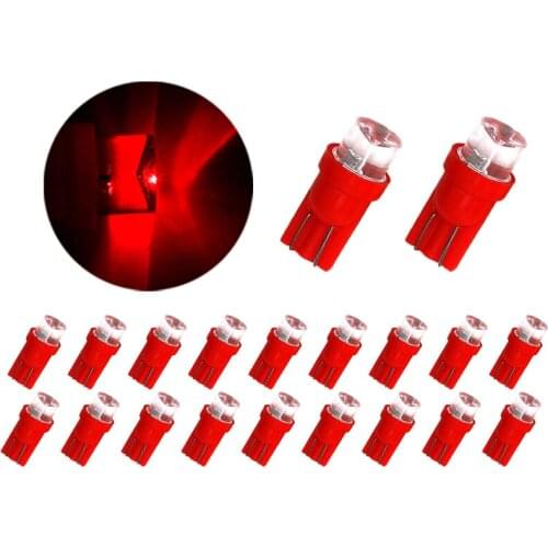 20Pcs/Lot Red T10 W5W 1LED Concave Head Small Car Bulbs Straw Hat For Auto Clearance Lamp Instrument Lights 12V