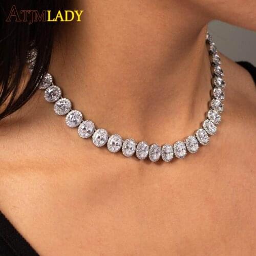 2021 High Quality 5A Cubic Zirconia CZ Cluster Tennis Cecklace For Boy Hip Hop Rock Punk Iced Out Bling Oval CZ Men Jewelry