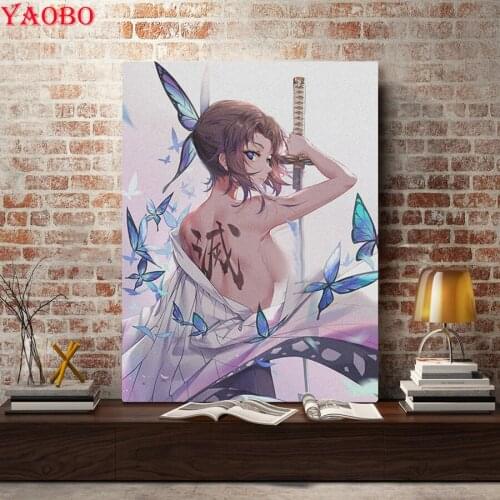 5D Diamond Painting Japanese Cartoon girl samurai Full Square Round Drill Diamond Embroidery Diamond Mosaic Home Handmade gift