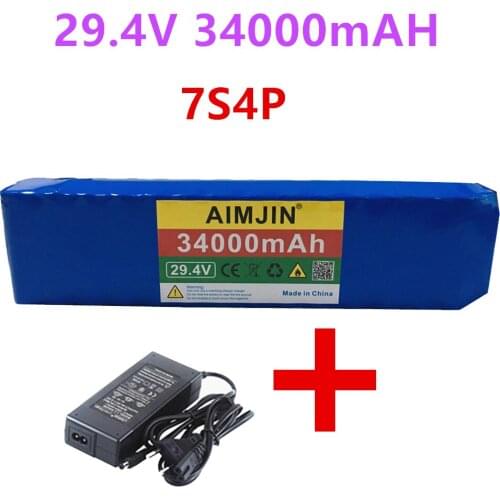 2021 7S4P Li Ion Battery Pack 29.4v 34Ah Electric Bicycle Motor Ebike Scooter 18650 Lithium Rechargeable Batteries+charger