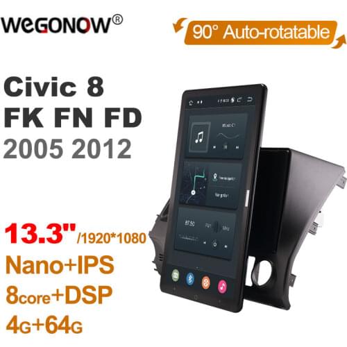 Tesla Style PX6 Android 10 Car DVD Player 13.3" Auto Rotatable Navigation GPS Stereo Radio For Honda Civic 8 FK FN FD 2005-2012