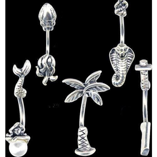 BOG1PC Coco Tree King Cobra Knife Octopus Mermaid Belly Button Ring Navel Piercing Belly Ring For Women Piercing Body Jewelry