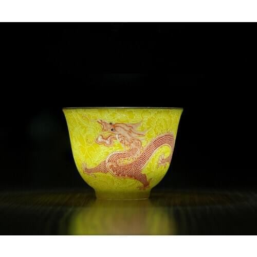 Hand-painted Pastel Rolling Road Dragon Pattern Tea Cup Hand Made Antique Porcelain Ceramic Individual Tea Ware