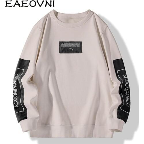 EAEOVNI 2021 New Print Harajuku Sweatshirt Mens Crewneck Long Sleeve Hoodie Men Sweatshirts Solid Color Pullover Streetwear