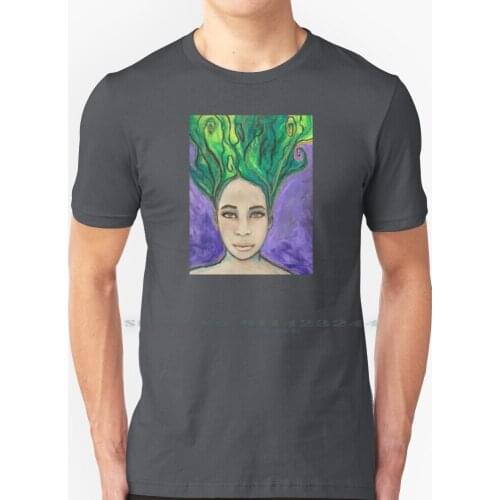 Venus Rising By Bronze Star Studio T Shirt 100% Pure Cotton Venus Williams Brown Eyes Portrait Gunsnhoney Green Hair Mermaid