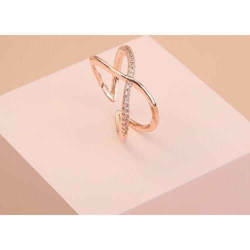 Fashion Trend Simple Rhinestone Cross Lines Geometric Ring Luxury Designer Jewelry for Women Party Gift