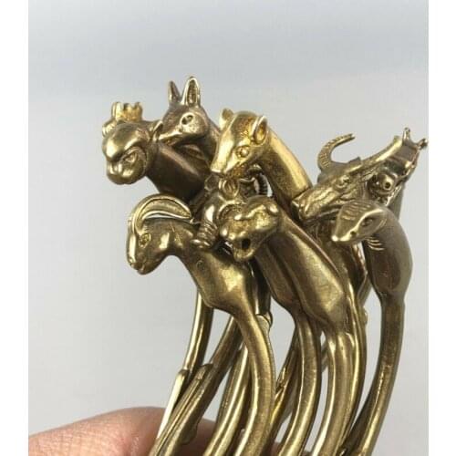 Collectible Old Antique Brass Handwork Chinese Zodiac 12 Medicinal Spoon Statue