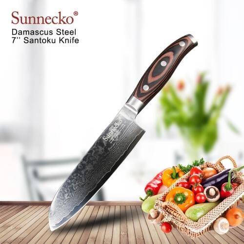 SUNNECKO 7" inch Santoku Kitchen Chef Knife 73 Layer Damascus VG10 Steel Sharp 60HRC Blade Pakka Wood Handle Gift Cutting Tools